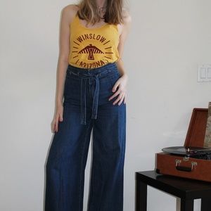Free People Augusta Wide Leg Denim Tie Waist Jeans